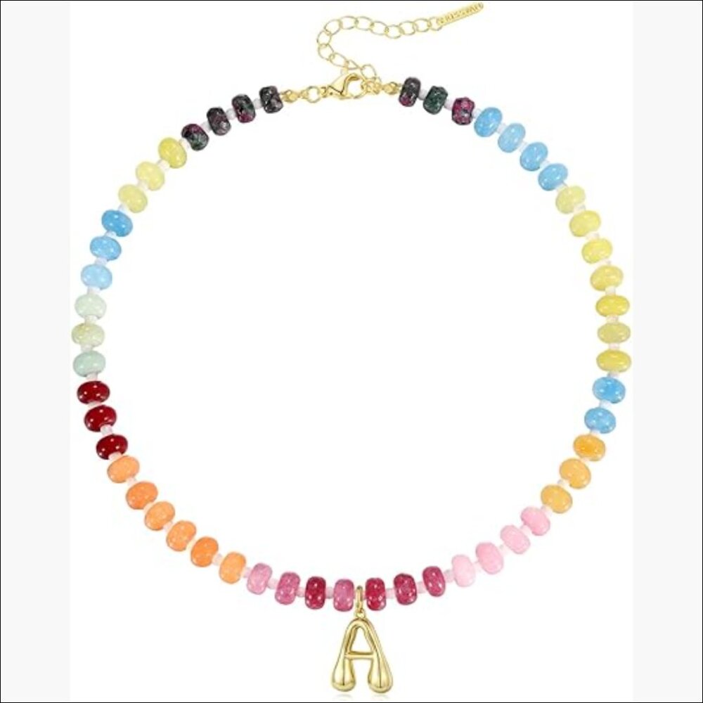 14K Gold Plated Gemstone Initial Choker Necklace 16" Natural Stone